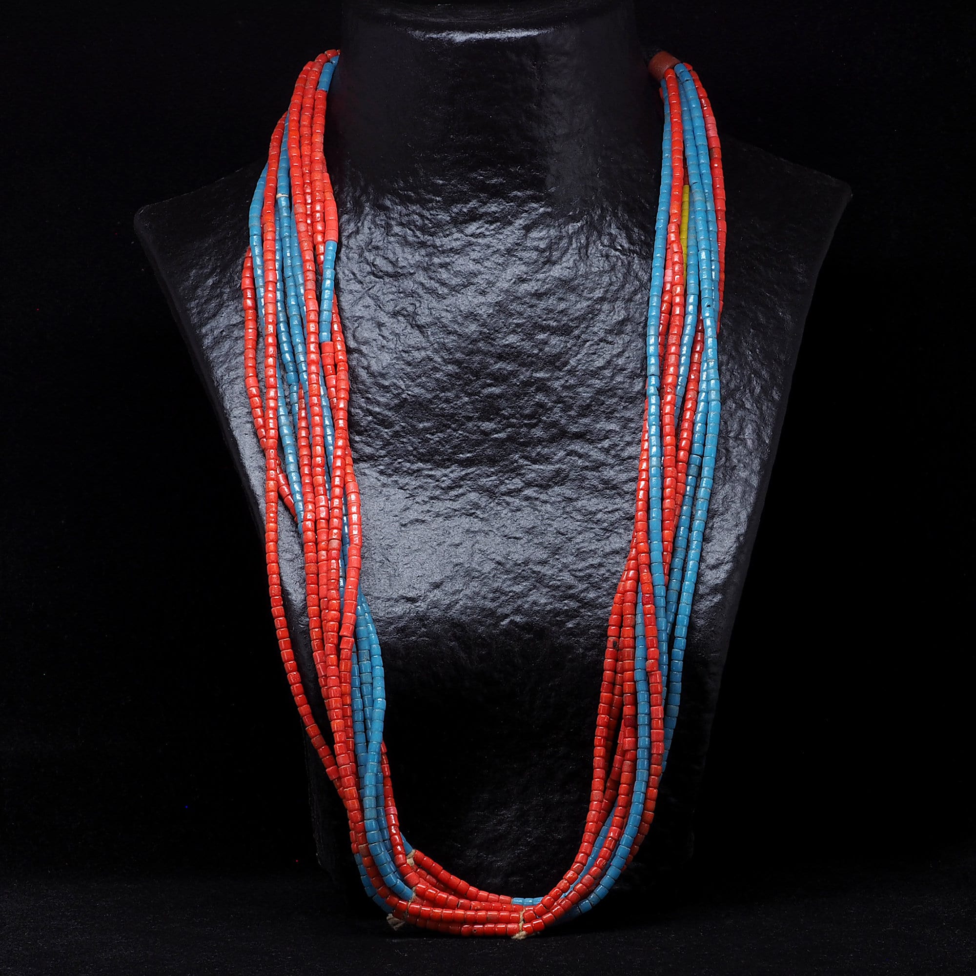 Antique Fulani Multistrand Glass Beads Necklace. 28''. Fulani
