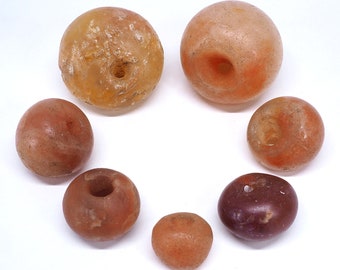 7 Ancient calcite, carnelian and jasper bead pendants. Mauritania. Tribal, ethnic jewelry
