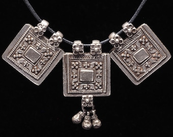 Antique Silver Amulet Pendant Trio | Square Kavach Necklace | Rajasthan India | Tribal Boho