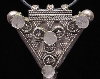 Antique Silver Kavach Amulet Pendant, Triangular Tribal Locket, Rajasthan India, Boho Necklace