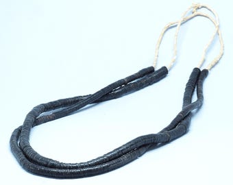 2 Antique coconut shell heishi beads strands. 39”. Nigeria, Africa. Ethnic, tribal jewelry