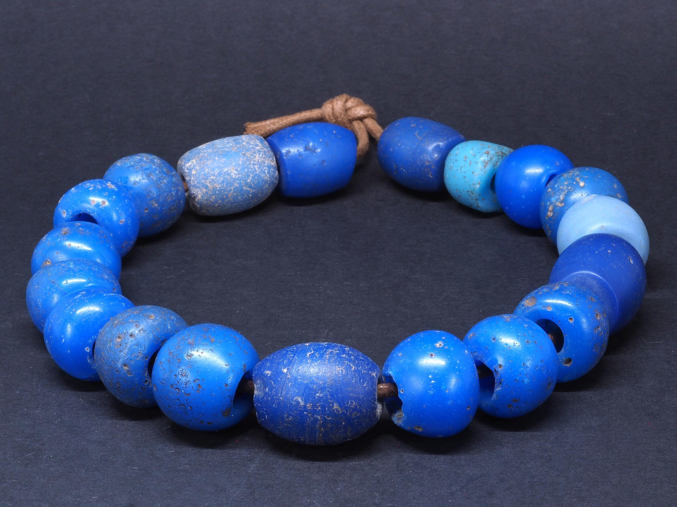 Antique Dutch Dogon glass beads strand. 12’’. Germany. 1800s. African Trade. Tribal, ethnic jewelry