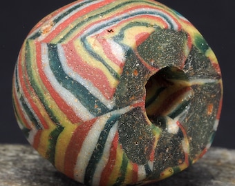 Ancient Islamic Mosaic Glass Bead Morfia – Medieval Polychrome Trade Bead – Western Asia  (900-1200 AD)