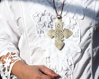 Antique Coptic Silver Alloy Cross: Ethiopian Tribal Jewelry