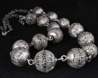 Antique necklace of filigree silver beads. Mauritania