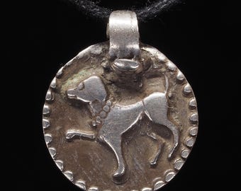 Antique South Indian Silver Dog Amulet – Bhairava Tribal Pendant – 19th Century Collector Jewelry