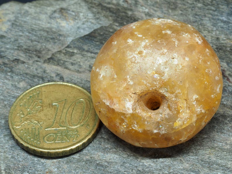 Ø 27 Mm. Ancient Quartz Bead Pendant, Hair Adornment. Mauritania