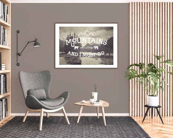 Mountain Wall Art Print Rustic Bathroom Decor Wilderness Etsy