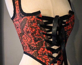 Halloween renaissance style corset stay bodice hand sewn in "Baroque Bats" Cotton Canvas/ Fairycore Mythical LARP Alternative Whimsigoth