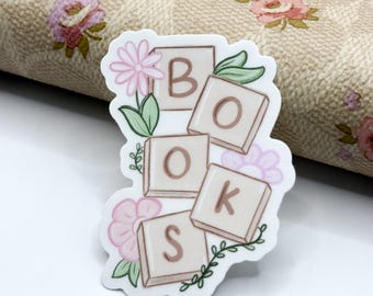 Spring Floral Books Block Letter Vinyl Die Cut Sticker | Matte