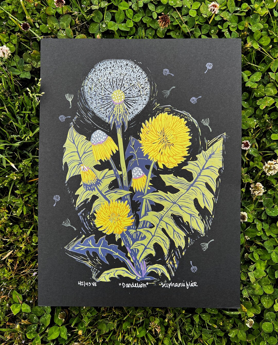 Dandelion Linocut Print Etsy