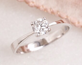 Solitaire NATURAL Real Diamond Engagement Ring, Wedding Jewelry, 14K, 18K Gold, Solitaire Wedding Ring, Diamond Band Basic