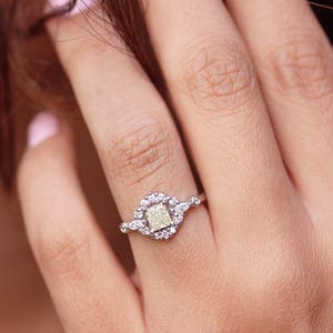 Asteroid Princess Cut Yellow Diamond Engagement Ring, 0.8 carat, 14K White Gold, Ring Size 6.5 Ready To Ship 'Ecliptic' image 3