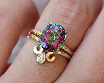 Oval Mystic Topaz Cocktail Statement Colorful Gemstone Ring Size 6.5 - READY to ship