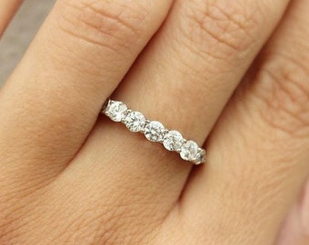 Seven round diamonds wedding band, Eternity diamond ring, Anniversary diamond ring, Unique diamond wedding ring, Classic diamond band