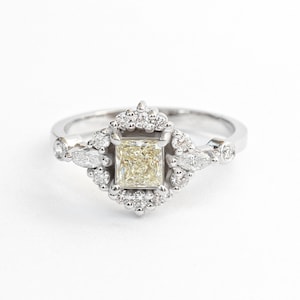 Asteroid Princess Cut Yellow Diamond Engagement Ring, 0.8 carat, 14K White Gold, Ring Size 6.5 Ready To Ship 'Ecliptic' image 1