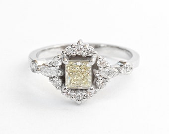 Asteroid Princess Cut Yellow Diamond Engagement Ring, 0.8 carat, 14K White Gold, Ring Size 6.5 - Ready To Ship 'Ecliptic'