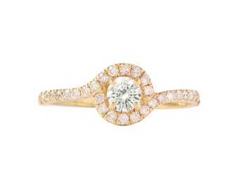 Round Twist Halo Diamond Engagement Ring, Wedding Jewelry, 14K, 18K Gold, Solitaire Wedding Ring, Small Diamond Band Basic