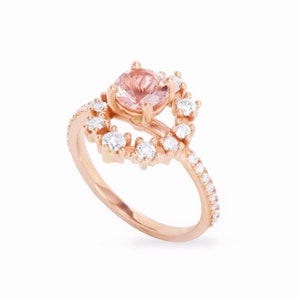 Unique morganite Diamond heart Engagement Ring 14K Rose Gold, Size 6.5 READY TO SHIP image 2