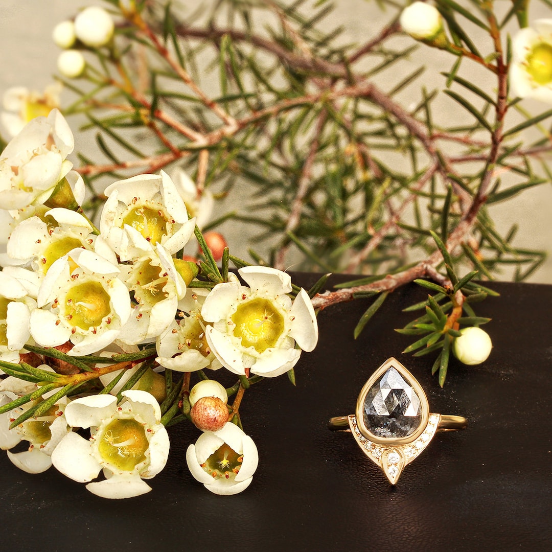 Rustic Engagement Ring, Salt and Pepper Diamond Unique Engagement Ring ...