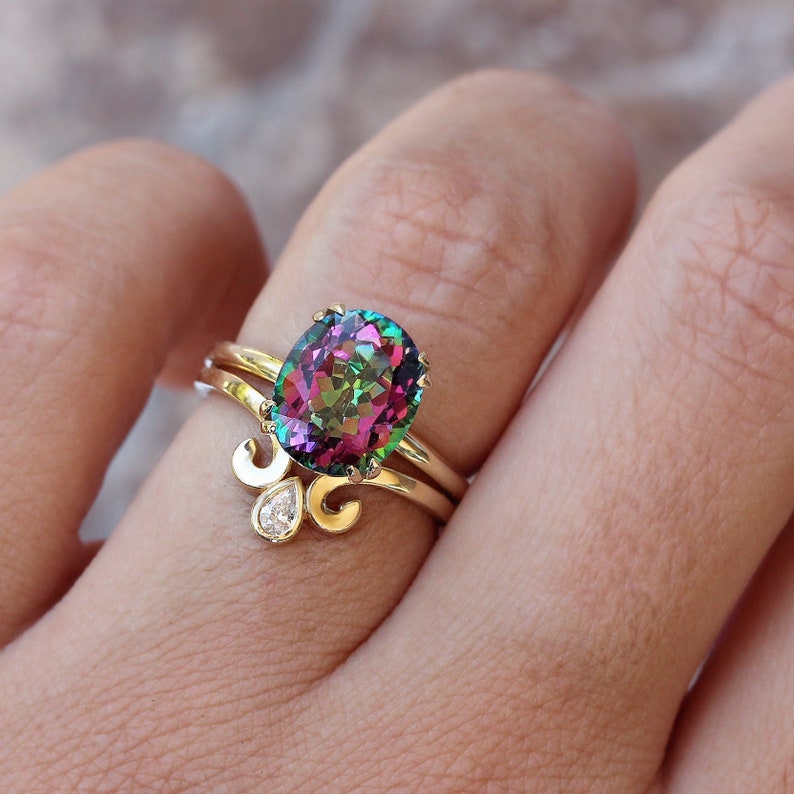 Oval Mystic Topaz Cocktail Statement Colorful Gemstone Ring Size 6.5 READY to ship image 1