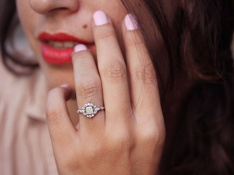 Asteroid Princess Cut Yellow Diamond Engagement Ring, 0.8 carat, 14K White Gold, Ring Size 6.5 Ready To Ship 'Ecliptic' image 5