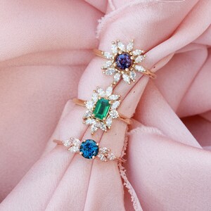 Montana Blue Sapphire and Marquise Diamonds Unique Gemstone Engagement Ring, 14K Gold, Feminine, Vintage, Delicate Solitaire Simple Penelope image 3