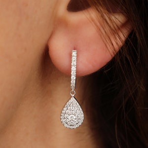 Big Pear Diamond Drops Dangle Earrings, beautiful whimsical luxurious diamond earrings 14K white gold, gift for her, anniversary gift Basic
