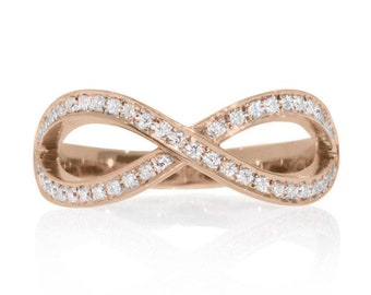 Infinity Diamond Wedding Ring, Infinity engagement ring, Infinity Knot Ring, Women Gold Wedding Bands, Gold & Diamonds ring, Gift for her