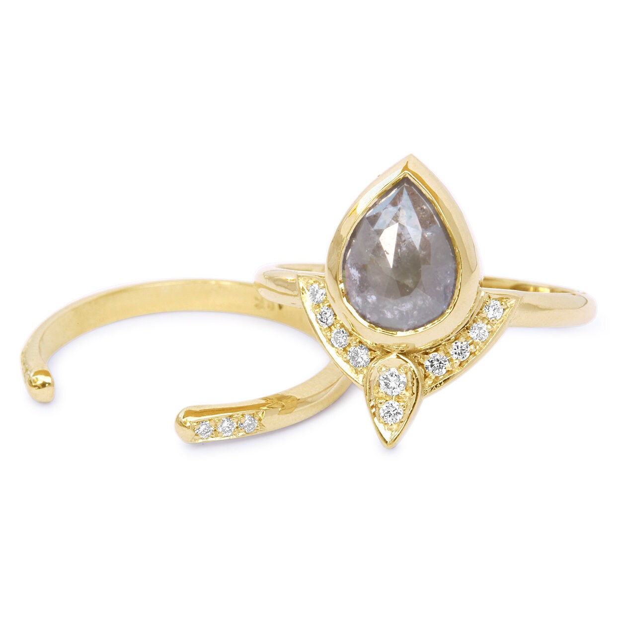 Rustic Engagement Rings Set, Salt and Pepper Diamond Unique Engagement ...