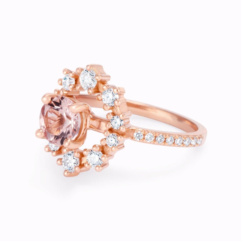 Unique Morganite Diamond Heart Engagement Ring 14K Rose Gold - Etsy