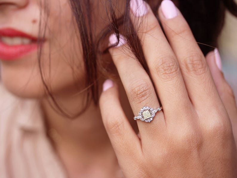 Asteroid Princess Cut Yellow Diamond Engagement Ring, 0.8 carat, 14K White Gold, Ring Size 6.5 Ready To Ship 'Ecliptic' image 3