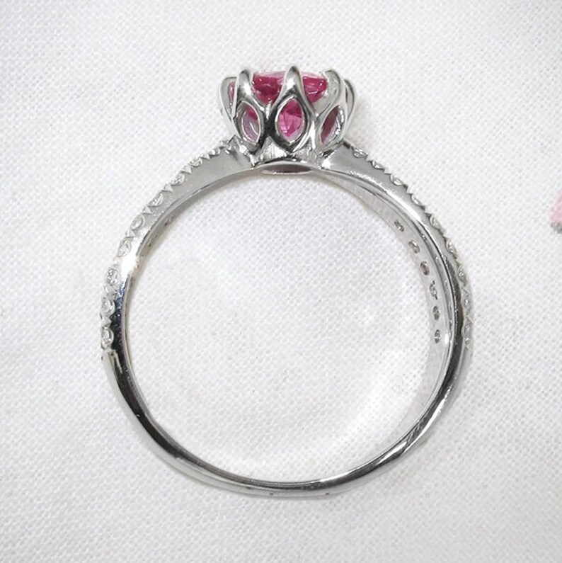 Engagement Ring Tourmaline Diamond Ring. 1 carat Pink Tourmaline 0.4 GVS diamond, 14K White Gold, Ring Size 5.75 image 2