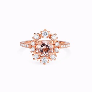 Unique morganite Diamond heart Engagement Ring 14K Rose Gold, Size 6.5 READY TO SHIP image 4