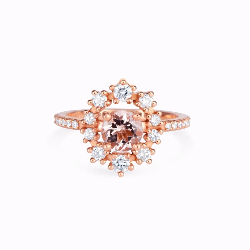 Unique morganite Diamond heart Engagement Ring 14K Rose Gold, Size 6.5 READY TO SHIP image 4