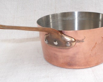 Small Copper Saucepan by Claudel Art & Cuisine Made in France. Brass handle tin lined. 14cm French Cookware. French Graduated pan (8283s)