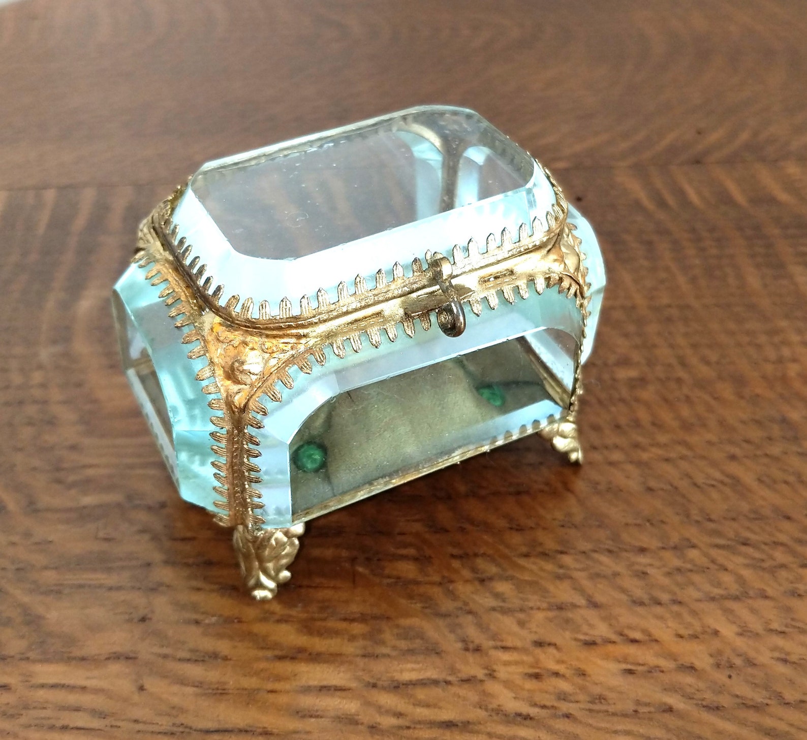 Antique French Gold Ormolu Trinket Box. Beveled Glass Sides Etsy