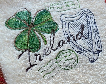Embroidered St. Patrick's Day Hand Towel: Irish Clover Kitchen Décor