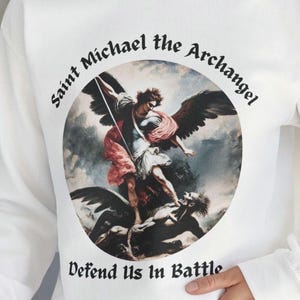 St Michael the Archangel Sweatshirt, Catholic Easter Christian Gift, Unisex Crewneck, Religious Apparel, Saint Michael Angels Angel Graphic