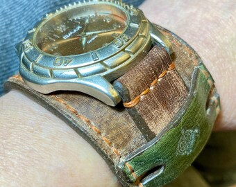 Handmade Vintage Leather Watch Strap - Adjustable 18/20mm - Thick Rustic Band - Premium Full-Grain Leather