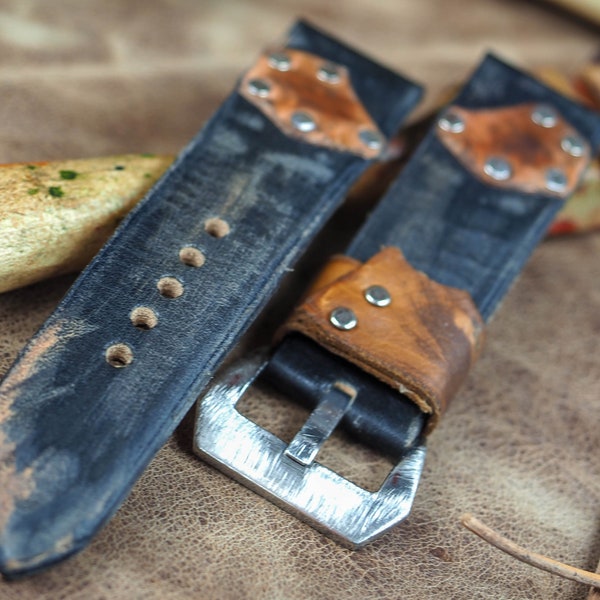 Tan Full Grain Leather Handmade Watch Strap/Vintage Watch Strap/full grain cowhide leather/24 mm/PVD buckle/Panerai