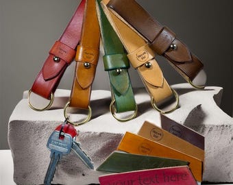 Personalized Leather Keychain | Handmade Italian Leather, Engraved Gift