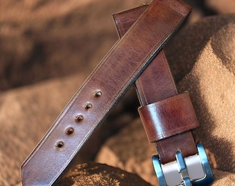 Hand Stitched Vintage Leather Watch Strap – Full-Grain Cowhide 18–24mm