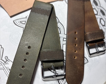 Handmade Celtic Engraved Crazy Horse Watch Strap 18–24mm Veg Tan