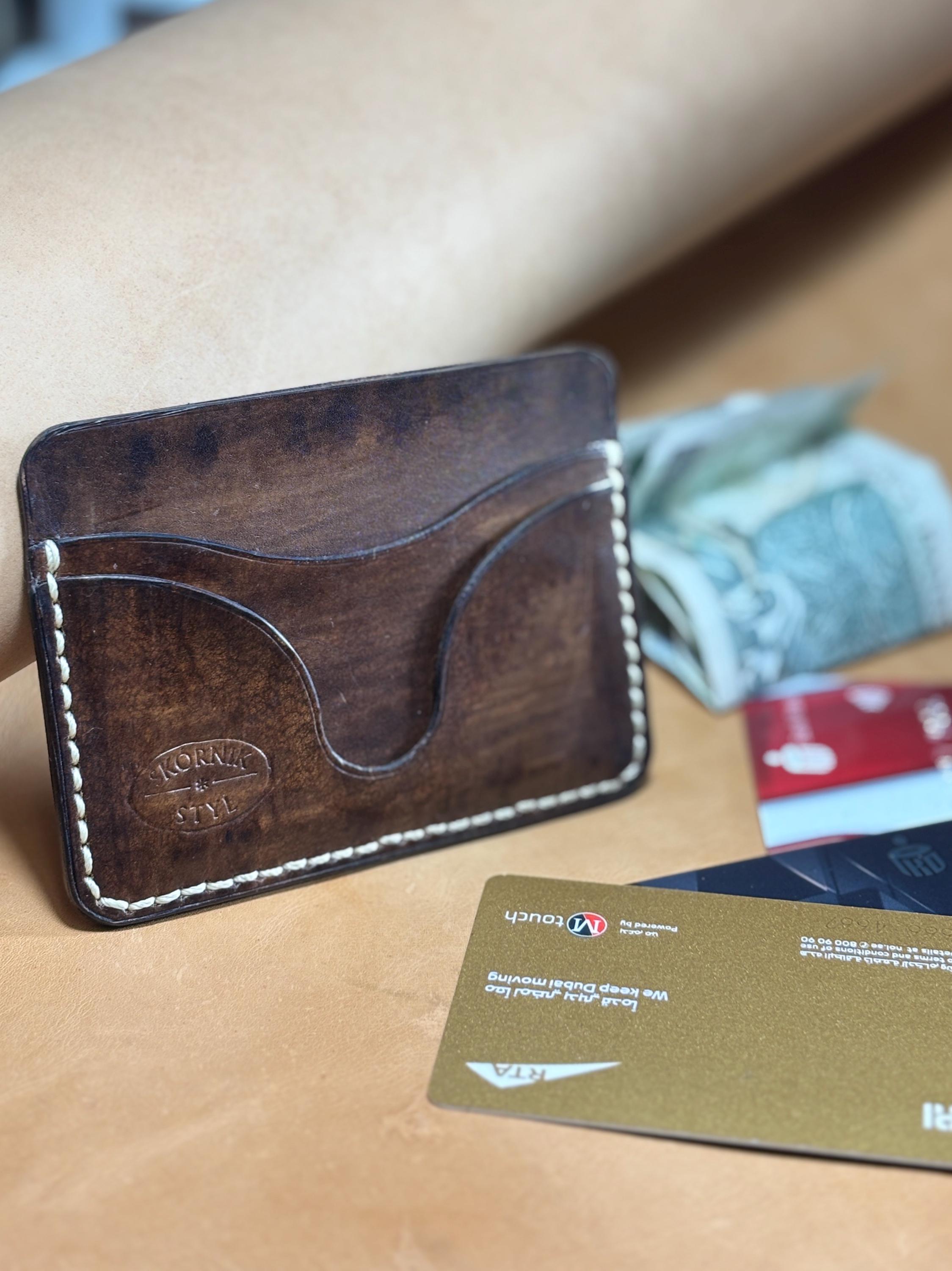 Hand-Painted Vintage Kangaroo Leather Card Holder - Unique Artisan Wallet - Custom Engraving Available