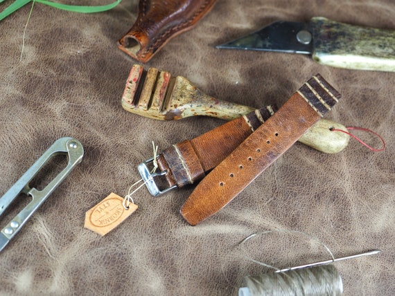 Handmade Deer Leather Watch Strap – Waxed Cognac, Hypoallergenic