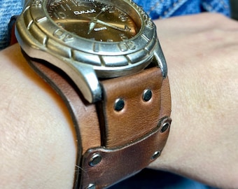 Handmade Leather Watch Strap 16/18/20mm – Adjustable, Telescopic Lugs, Vintage Style, Rustic Bund – Perfect Gift!
