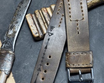 Brutalist Leather Watch Strap, Veg Tan Dark Brown, Handmade 18–24mm