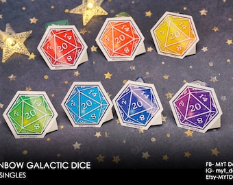 ROYGBIV Galactic D20 dobbelstenen stickers |  Gestanste weerbestendige vinylstickers| Liefdadigheidsinstelling