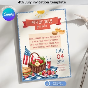 4th of July Invitation, Independence Day USA, American National Day, Patriotic Invitation, 4th of July Party
